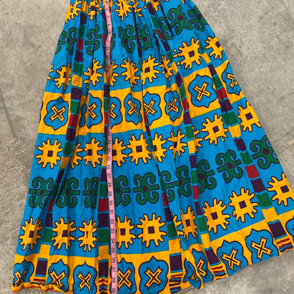 Authentic Custom African Vibrant Blue & Yellow Printed Maxi Skirt Size 10